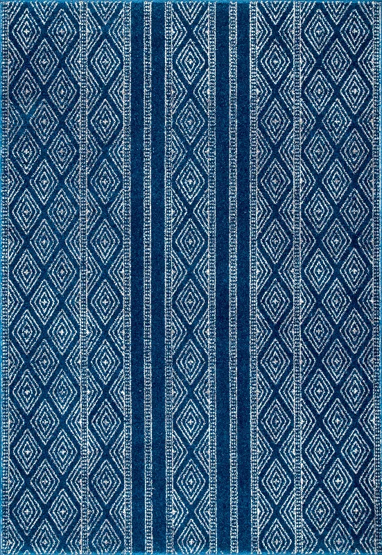 Banded Bird Eye Diamonds Rug | Blue