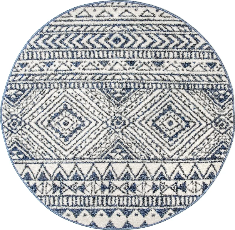 Banded Geometric Rug | Navy