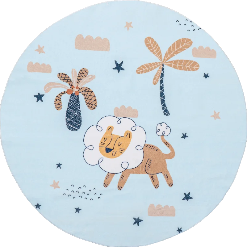 Dael Dreaming Lion Kids Washable Rug | Baby Blue