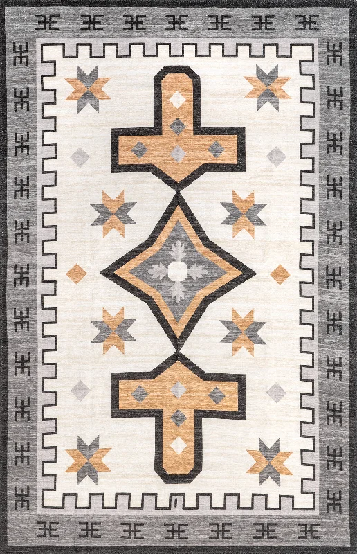 Devon Washable Aztec Rug | Ivory