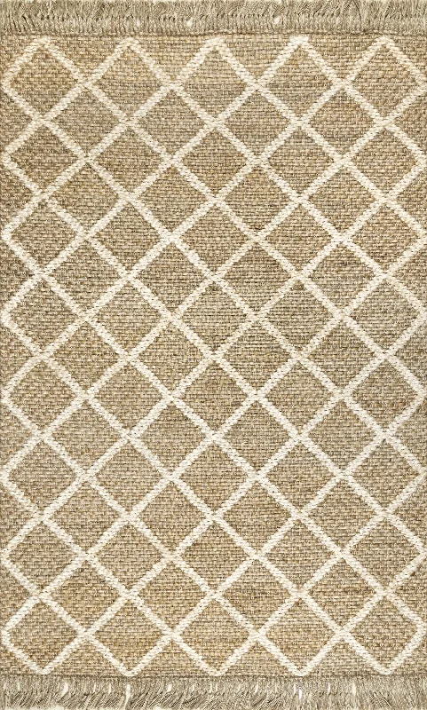 Diamond Trellis With Tassels Rug | Natural