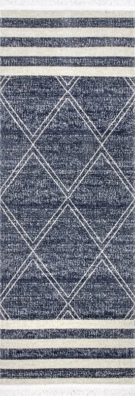 Diamonds And Stripes Fringe Indoor/Outdoor Rug | Navy