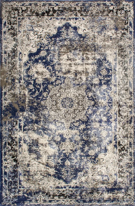 Faded Crowned Rosette Rug | Blue