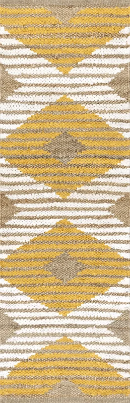 Hand Braided Denim And Jute Striped Diamonds Rug | Yellow