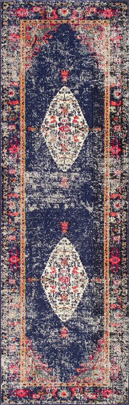 Iris Fading Oriental Medallion Rug | Navy