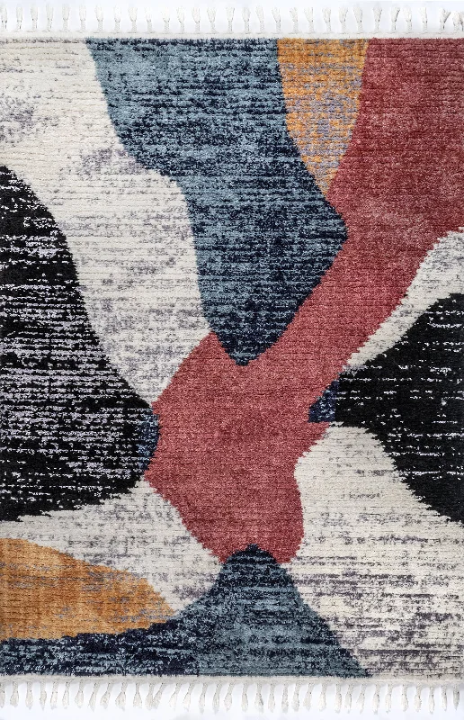 Jocelyn Fringed Abstract Rug | Blue