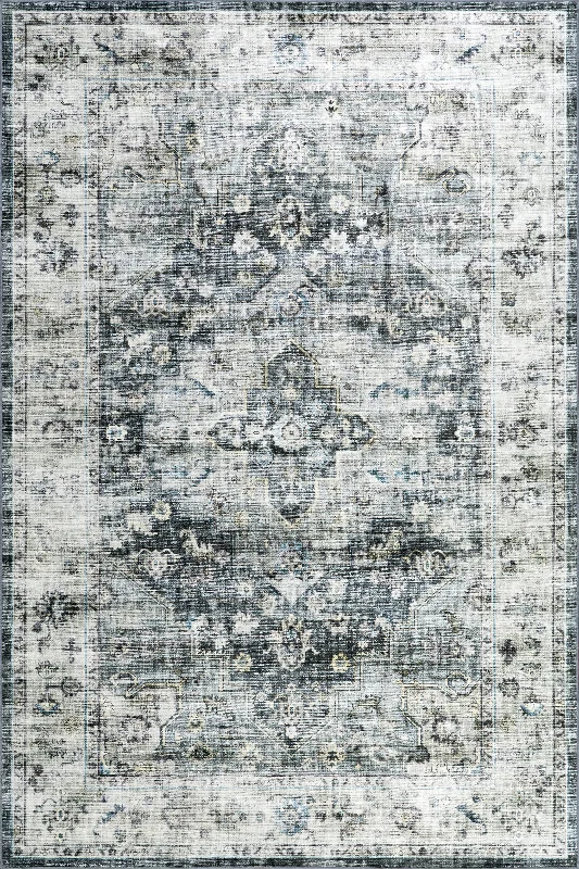 Kairi Medallion Spill Proof Washable Rug | Slate Blue