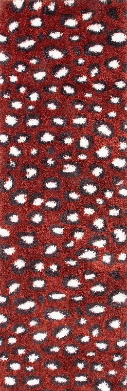 Leopard Spotted Shag Rug | Red