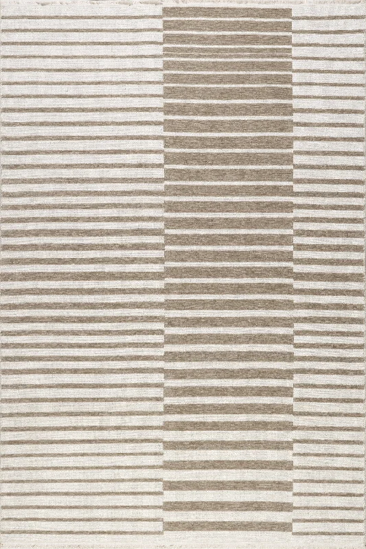 Nova Striped Checkerboard Reversible Washable Rug | Taupe