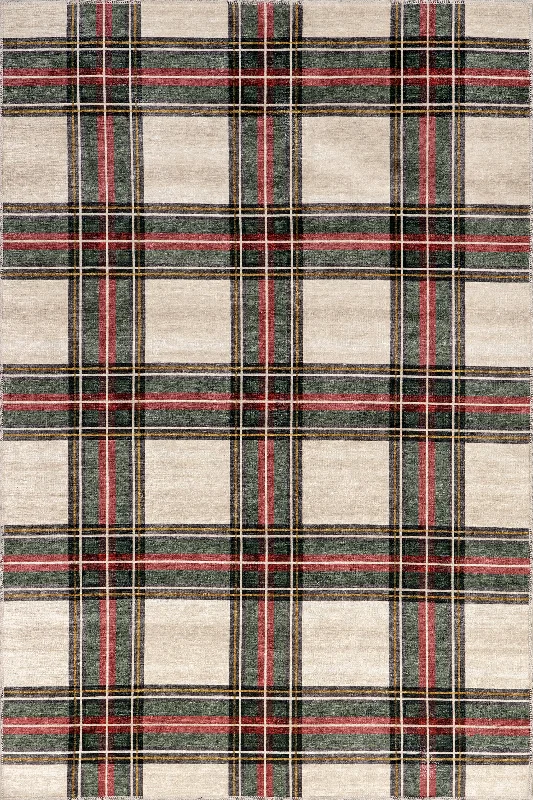 Rosalinda Tartan Plaid Washable Rug | Beige