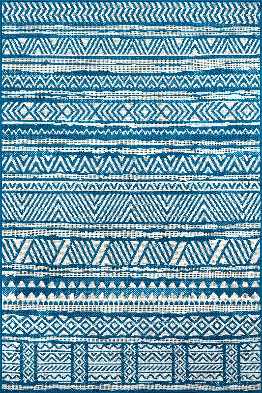 Striped Banded Indoor/Outdoor Rug | Aqua