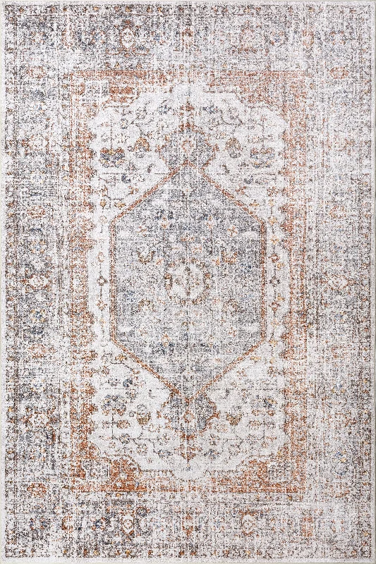 Vintage Medallion Spill Proof Washable Rug | Light Grey