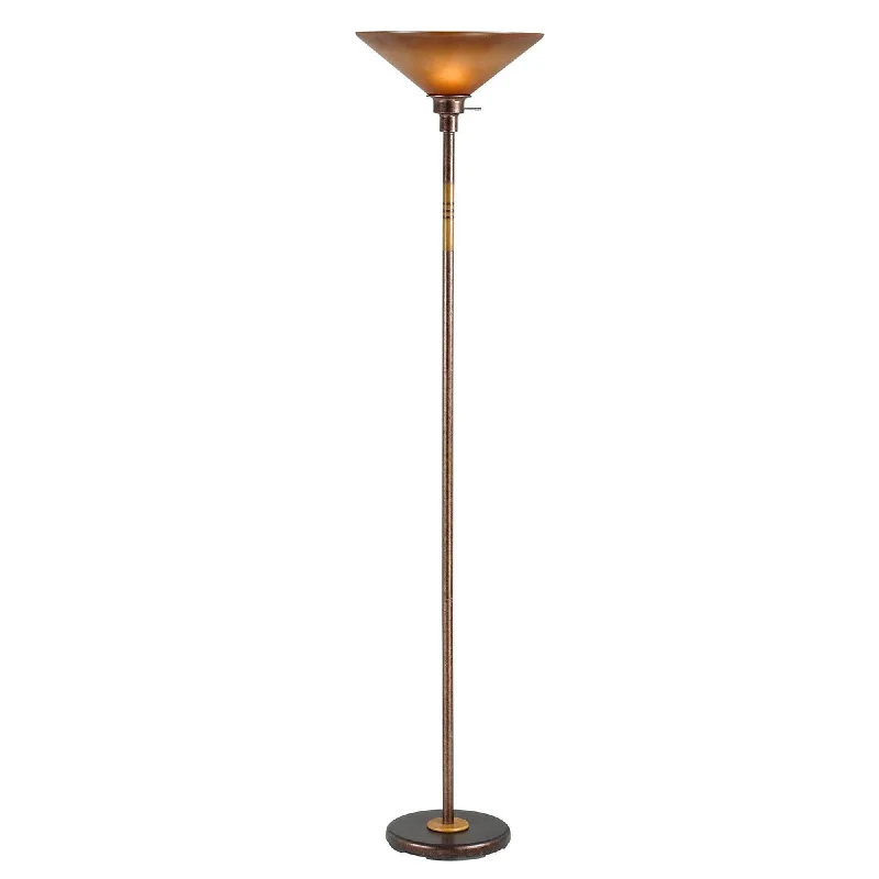 3 Way Torchiere Floor Lamp With Frosted Glass Shade And Stable Base, Bronze By Benzara