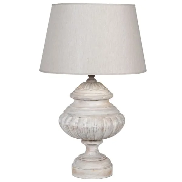 Mango Wood White Wash Table Lamp with Linen Lampshade