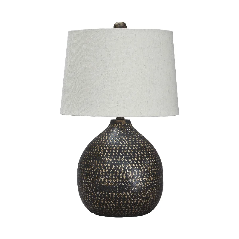 Pot Bellied Base Metal Table Lamp With Dotted Pattern Black By Benzara