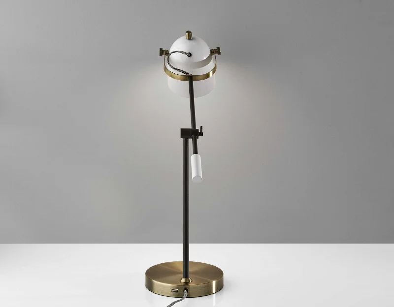 White Metal Adjustable Arm and Shade USB Port Desk Lamp By Homeroots