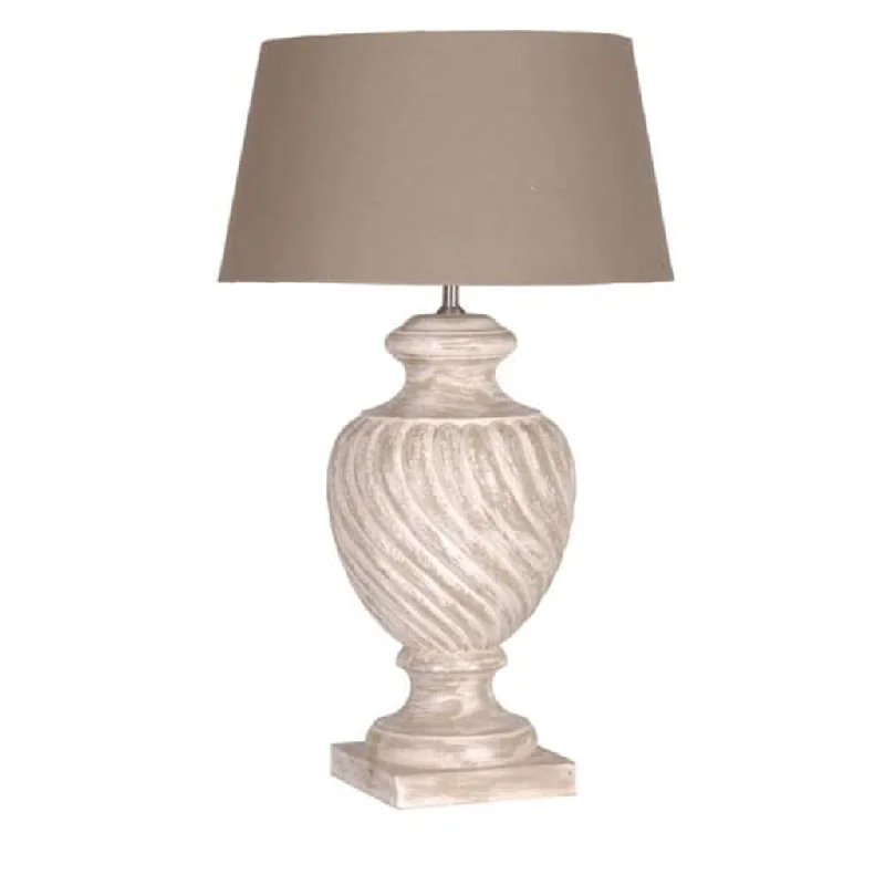 White Wash Wooden Bulbous Table Lamp