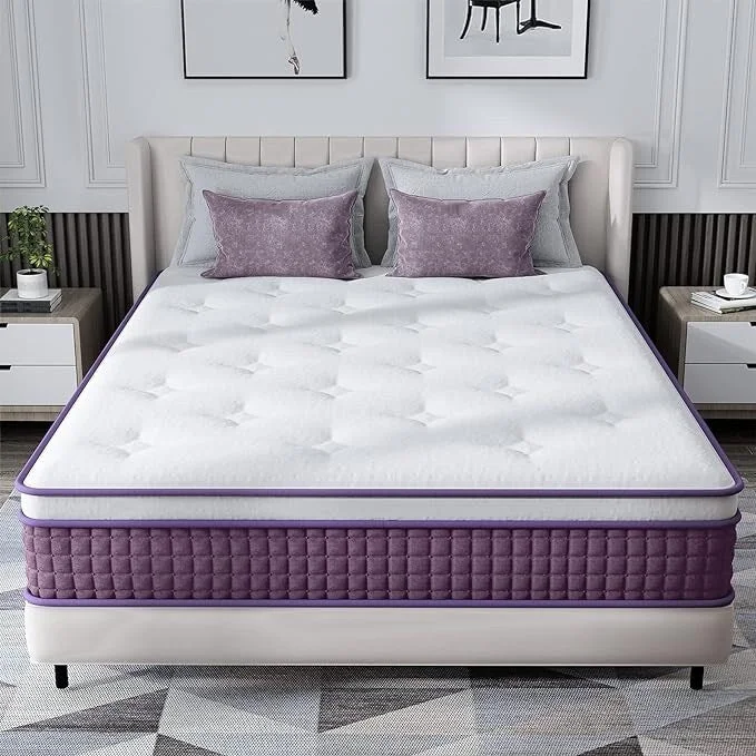 10 Inc Medium Hybrid Mattress,Euro Top Full Size Mattress, Purple