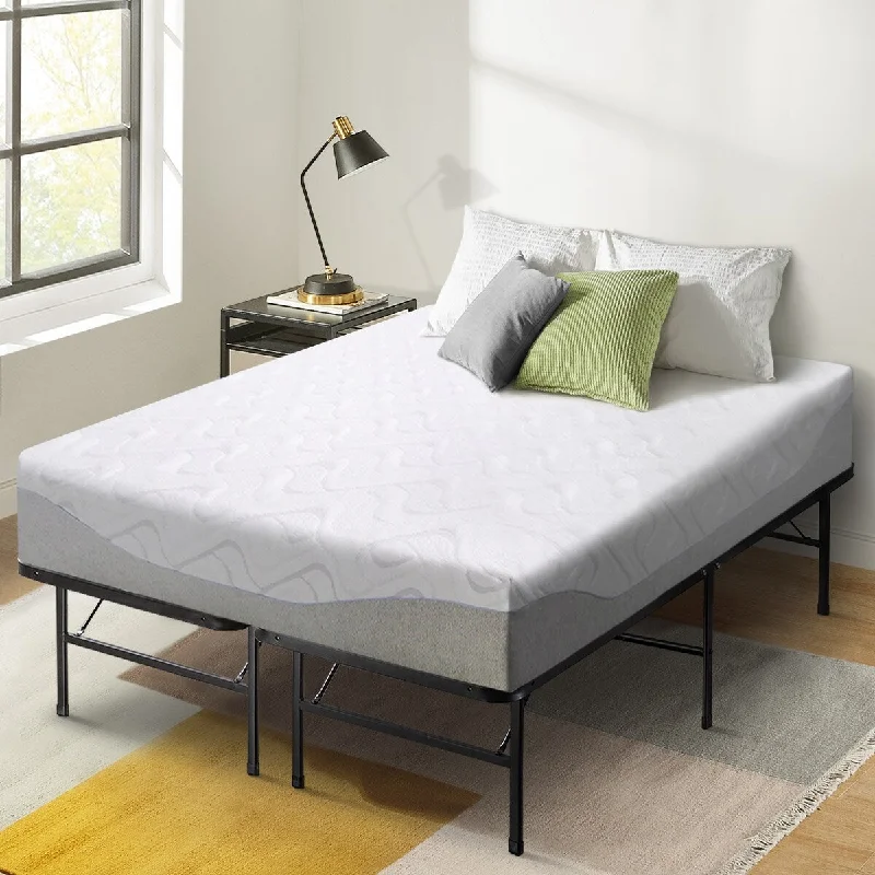 11 Inch Cooling Gel Memory Foam Mattress and 14 Inch Bifold Metal Platform Bed Frame Set By Crown Comfort