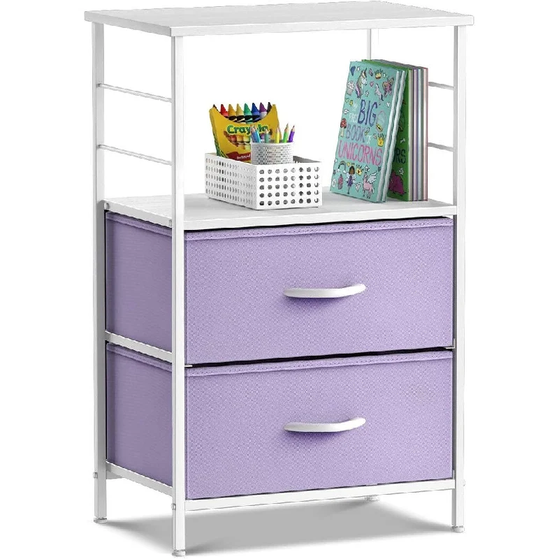 2 Drawer Shelf Storage Nightstand Kids Bedside 11.75"D x 21.62"W x 33.75"H