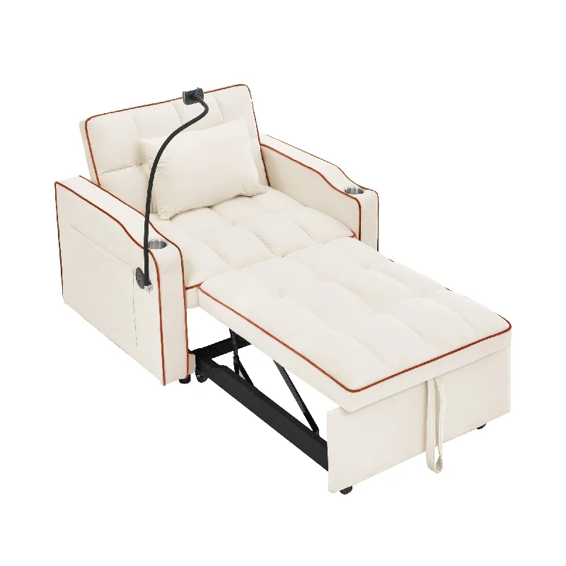 3-in-1 Convertible Sleeper Chair Sofa Bed with USB & Type-C Ports, Adjustable Backrest, Pull-Out Bed for Small Spaces.