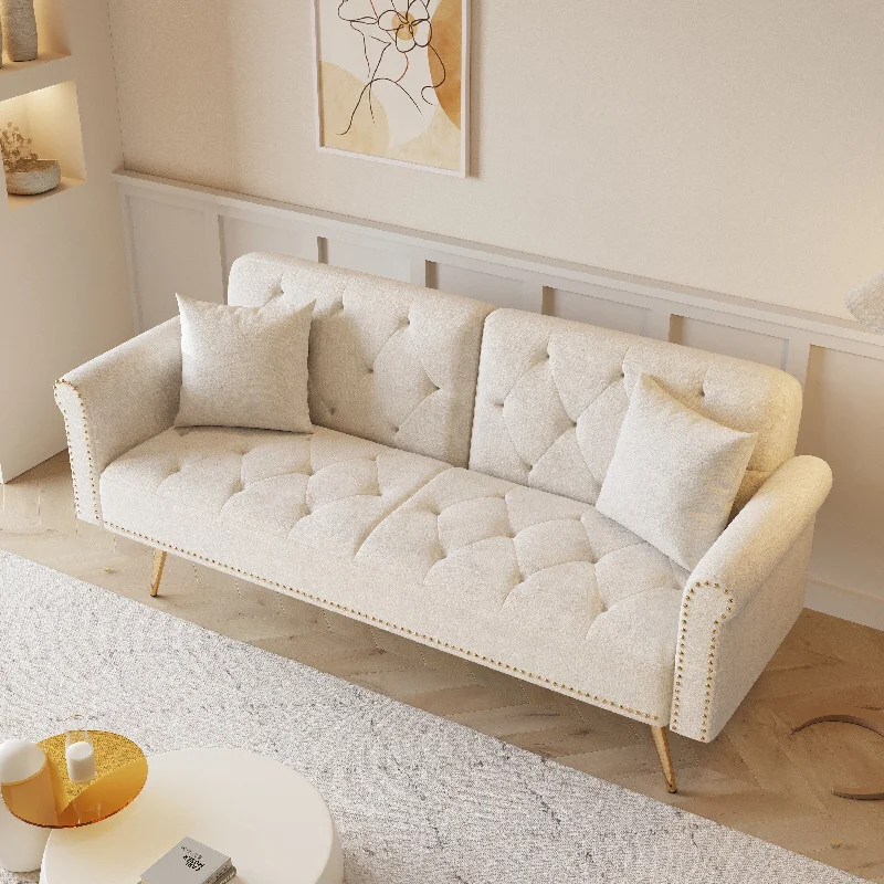 69.7" Velvet Loveseat Sofa Bed with Pillows and Nailheads