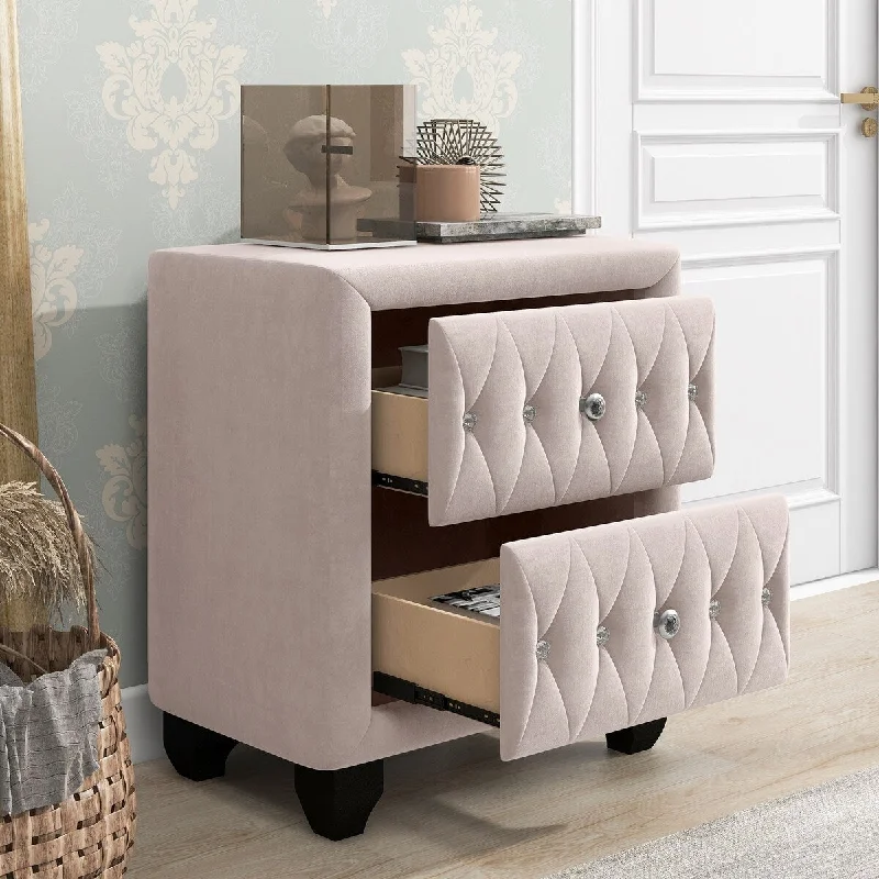 Bedroom Upholstery Velvet Nightstand with Two Drawers