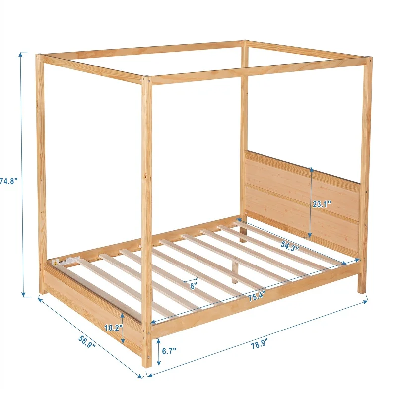 Beige Full SizeModern Canopy / Platform Bed with Headboard, Support Legs