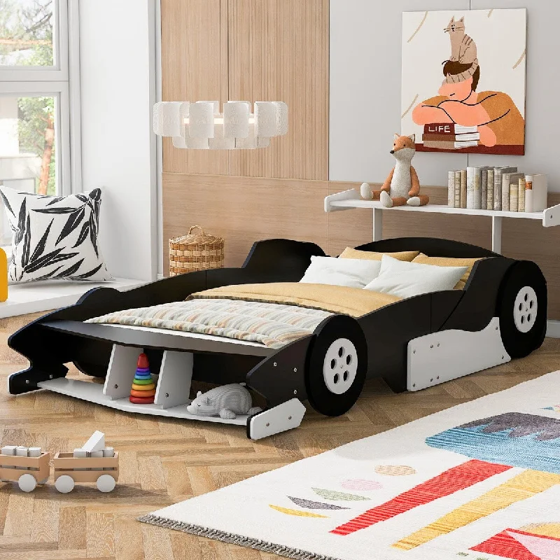 Black Full Size Race Car Platform Bed with Underbed Storage