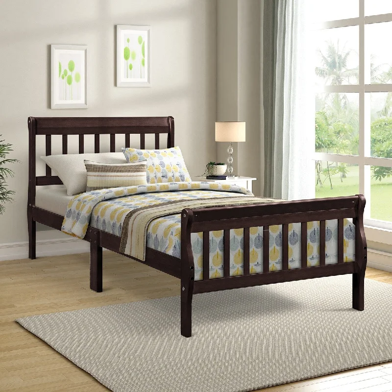 Black Twin Size Solid Wood Platform Bed with Headboard