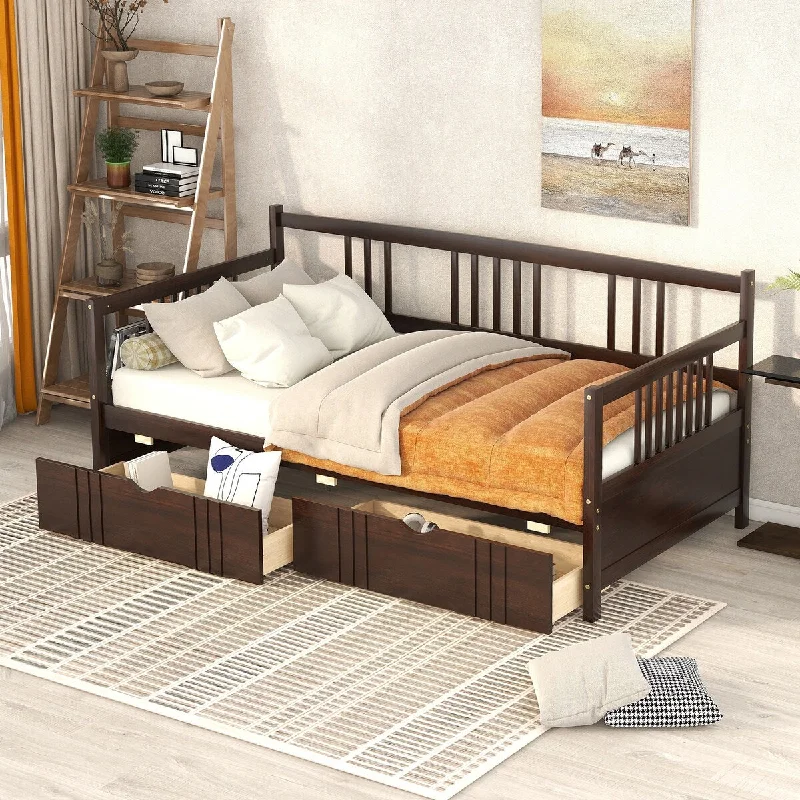 Black Twin SizeEspresso Daybed Wood Bed with Two Drawers