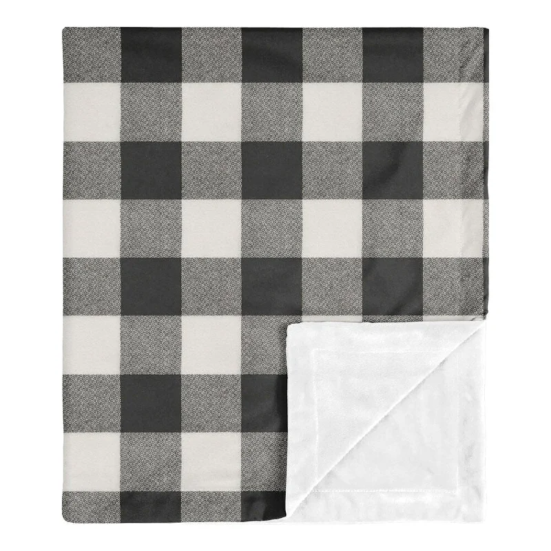 Buffalo Plaid Collection Boy or Girl Baby Receiving Security Swaddle Blanket - Black and White Check Rustic Woodland Flannel