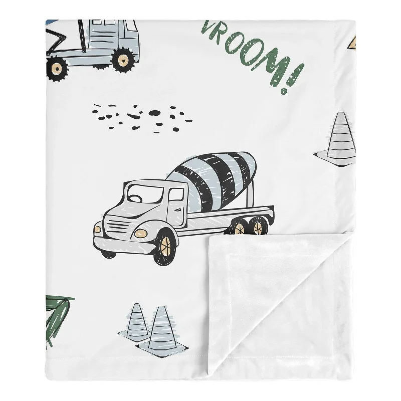 Construction Truck Collection Boy Baby Receiving Security Swaddle Blanket - Grey Yellow Black Blue and Green Transportation