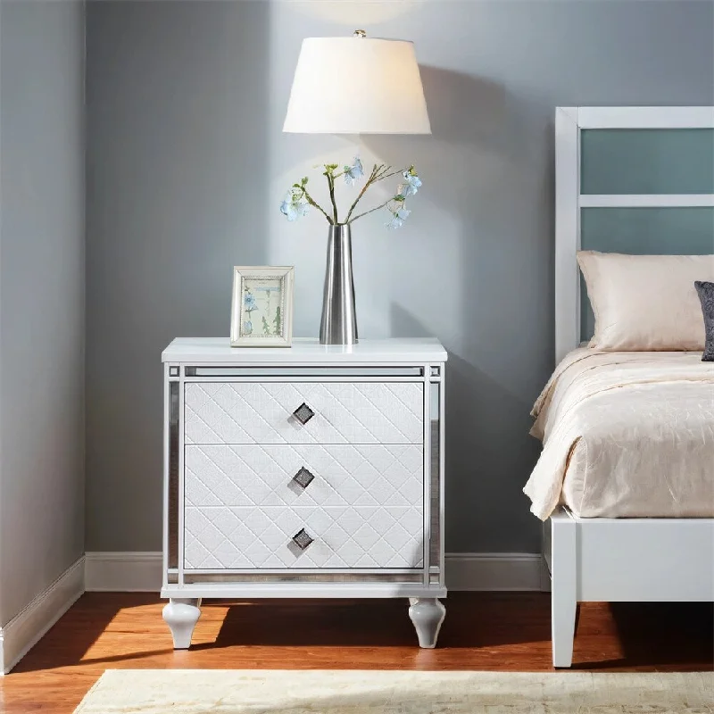 Contemporary Nightstands w/Mirror Frame Accents,Bedside Table w/Drawer