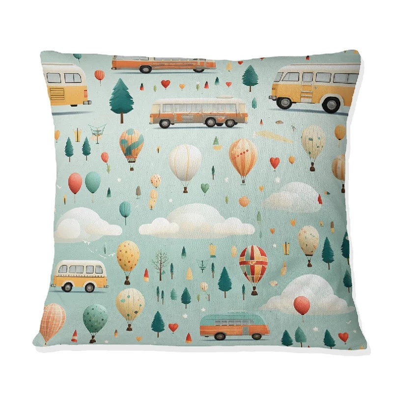 Designart "Bus To School Parade For Childrens Room I" Kids Bedroom Printed Throw Pillow