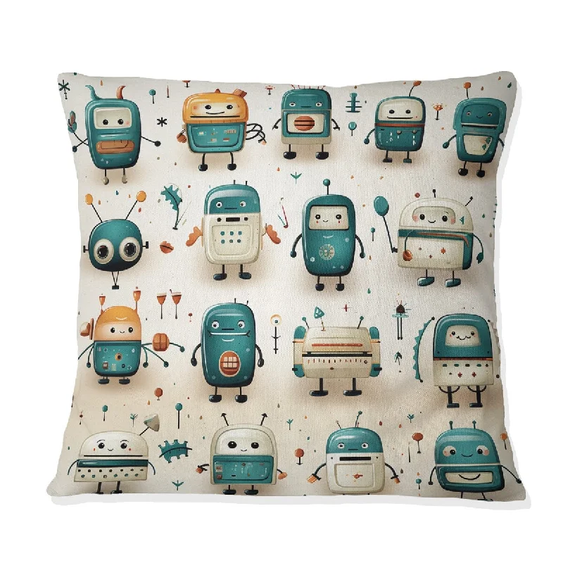 Designart "Robot Pattern For Teens Betroom I" Kids Bedroom Printed Throw Pillow