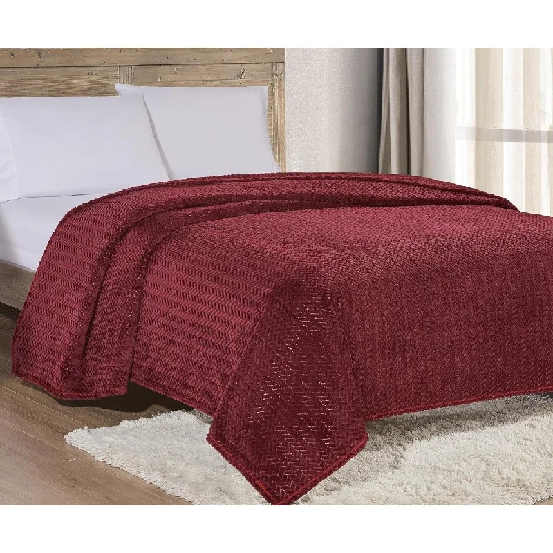 Faith, hope, love home decor Chevron Braided Twin Size Blanket (66" X 86") - BURGUNDY