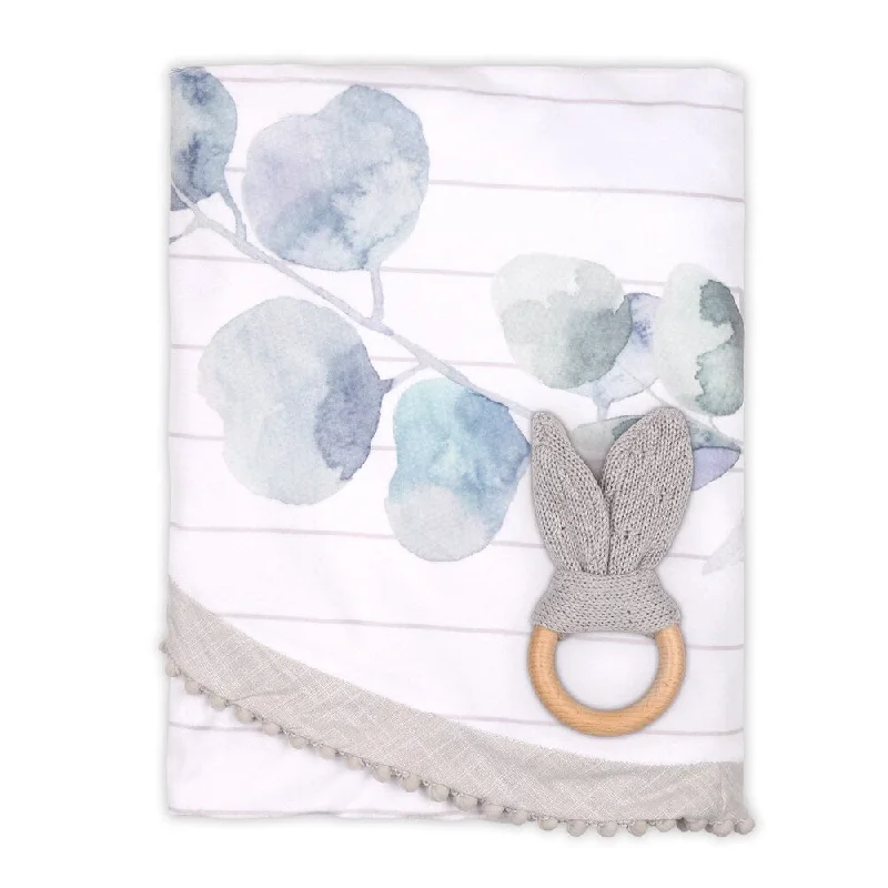 Farmhouse Grey Leaves Round Blanket with Teether by The Peanutshell.