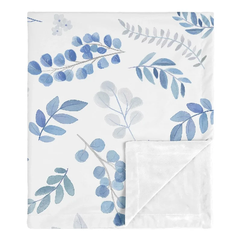 Floral Leaf Boy Girl Baby Receiving Security Swaddle Blanket - Blue Grey Boho Watercolor Botanical Flower Woodland Tropical