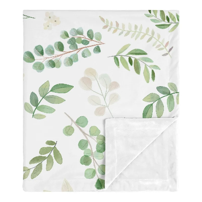 Floral Leaf Girl Baby Receiving Security Swaddle Blanket - Green White Boho Watercolor Botanical Woodland Tropical Garden