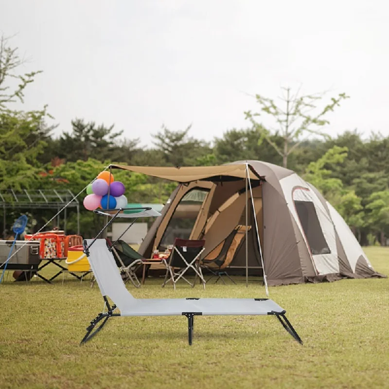 Folding Three-Fold Camping Bed Gray With Head Canopy