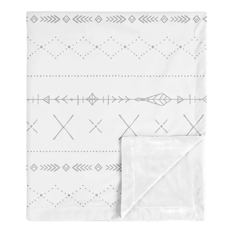 Grey Boho Boy Girl Baby Receiving Security Swaddle Blanket - Gray White Woodland Forest Tribal Arrow Unisex