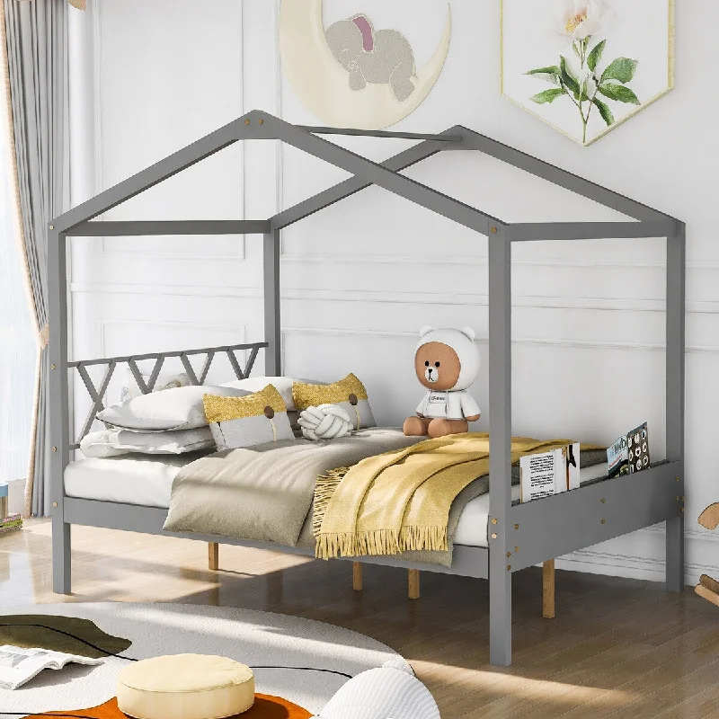 Grey Full Size Bedroom Wood House Bed, Multiple Colors Available