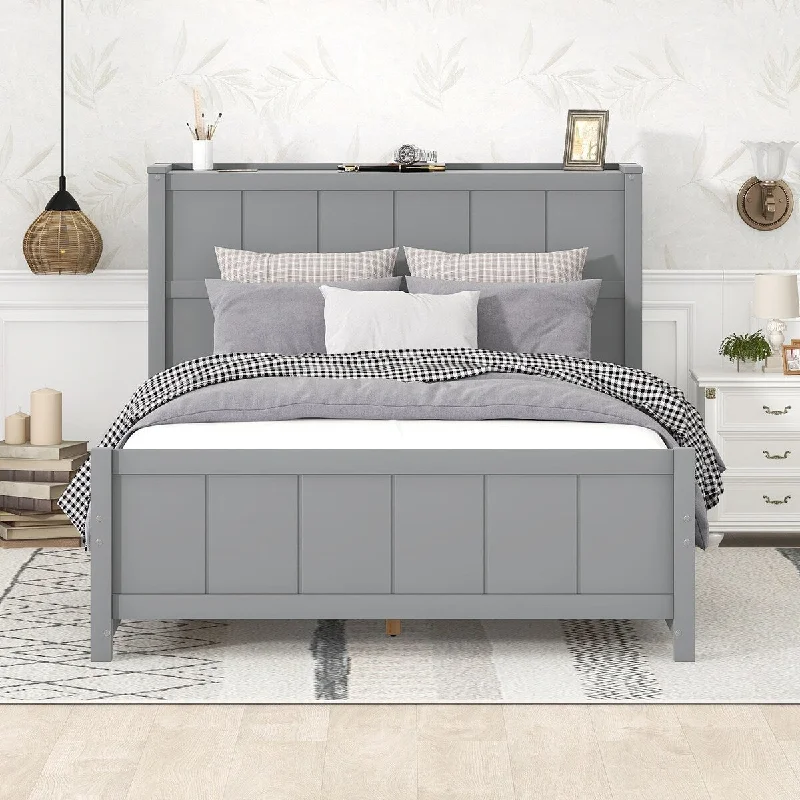 Grey Full Size Platform Bed with Handy Drawers for Organization