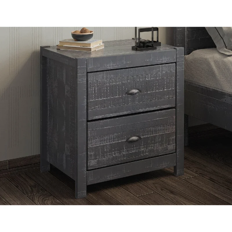 Grey Solid Wood Bedside Table Desk with Two Drawers for Living Room Bedroom