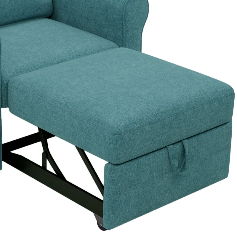 Livingroom Accent Chair 3-in-1 Sofa Bed Chair Convertible Sleeper Chair Bed Modern Adjust Backrest Single Sofa Bed, Teal