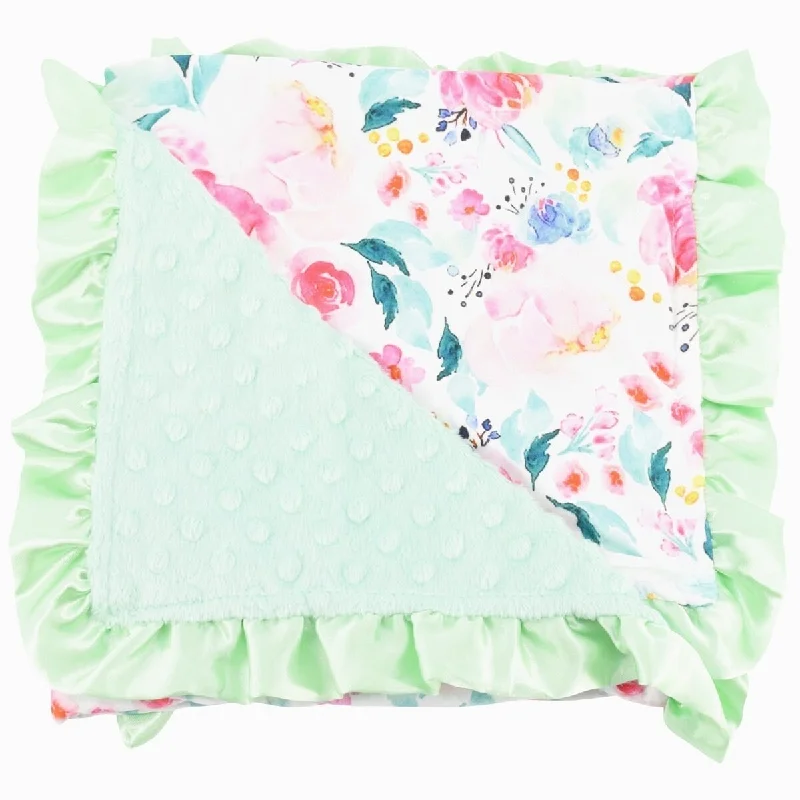 Minky Dot Swaddle Blanket Newborn, Floral Aqua