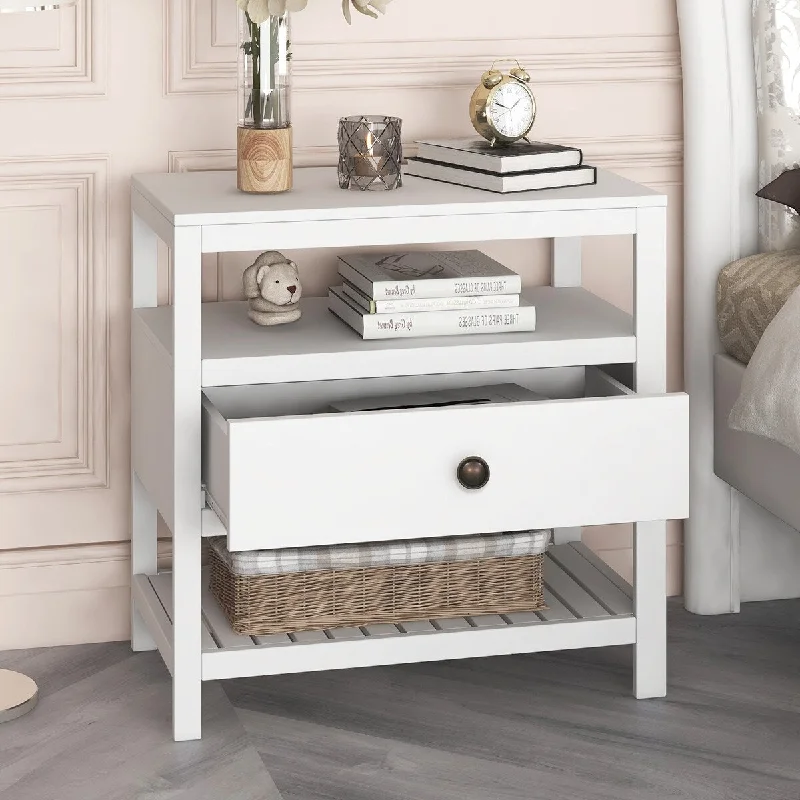 Modern and Streamlined Style Wooden Nightstand with Drawers Storage and Metal Handle for Living Room/Bedroom