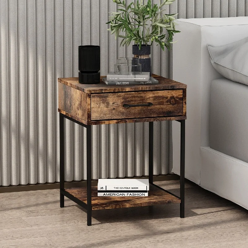 Modern Bedside Table 1 Drawer Nightstand Cabinet Storage Shelves