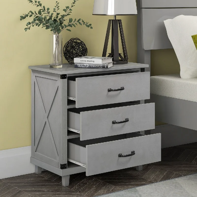 Modern Solid Wood Table Bedroom Bedside Table, MDF With 3 Drawers Locker for Bedroom/Living Room/Side Table